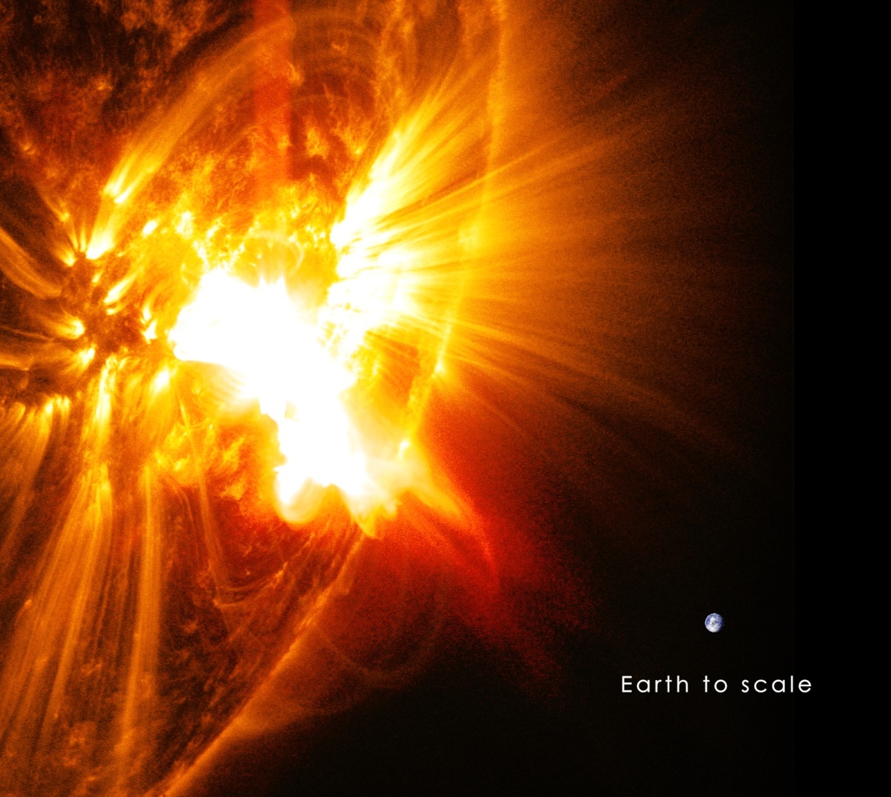 October 27 2014 Solar Flare With Earth To Scale